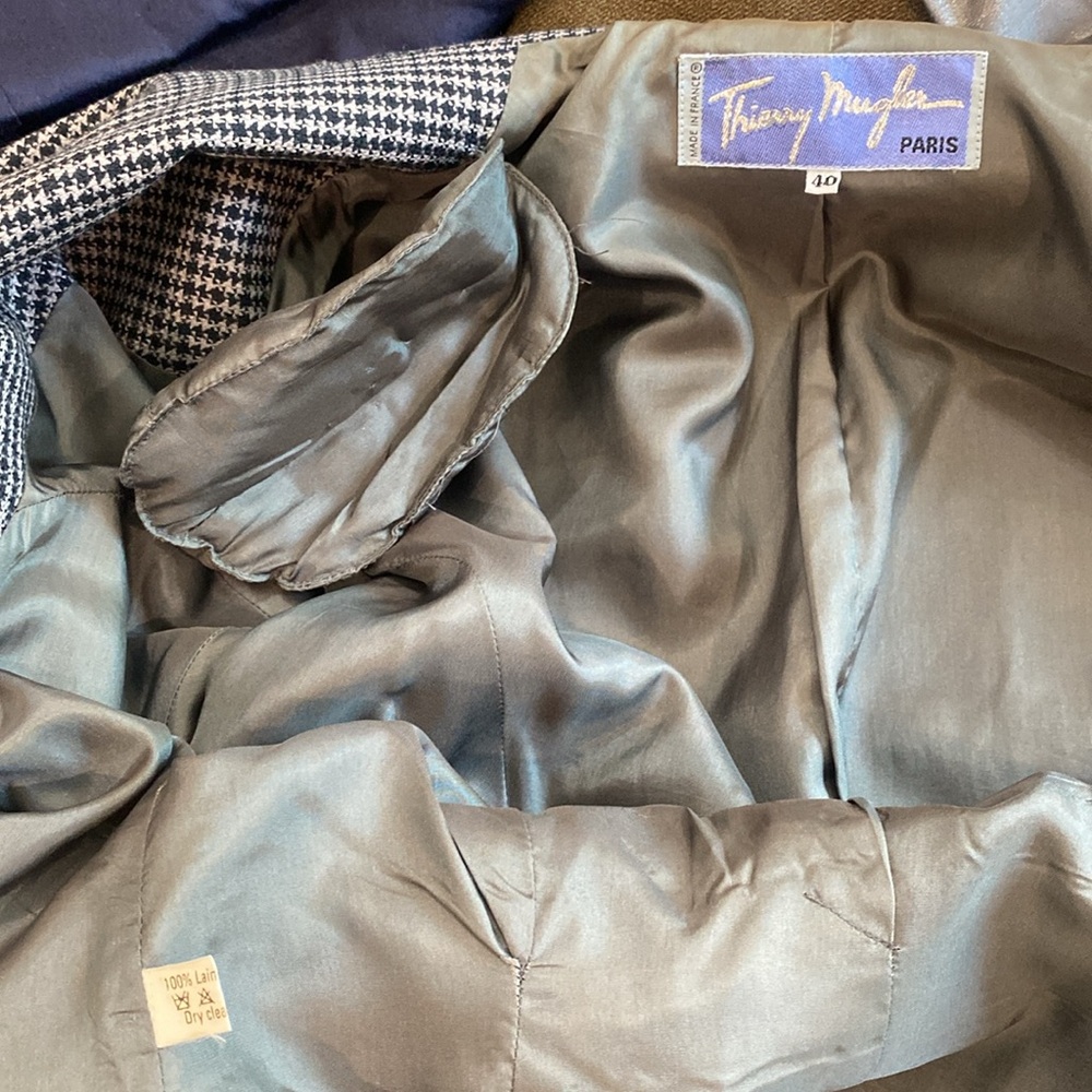 Thierry Mugler Vintage Blazer Size 40  Sculptural Asymmetrical Wool Houndstooth - Picture 14 of 16